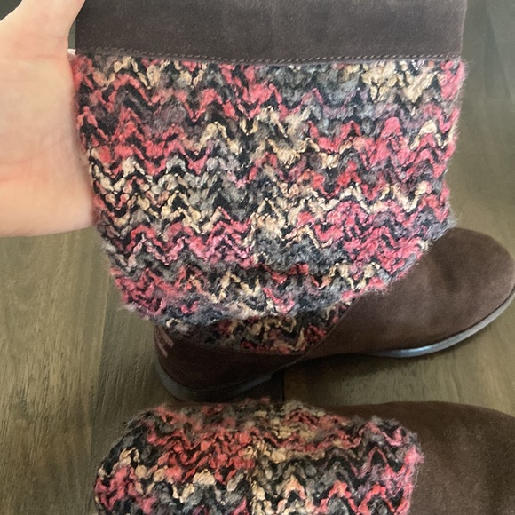 TOMS Serra Sweater Boot Slouchy Size 7 Brown Suede Chunky Knit Pink Lodgecore - Picture 15 of 15